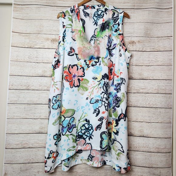 Melissa Mccarthy Seven7 Women's Shirt Dress Multicolor Floral Stretch Plus 2X - Picture 1 of 12